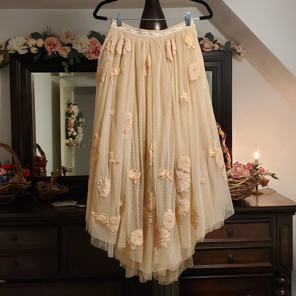 LoveShackFancy Rowena Tulle Skirt in Blush Small